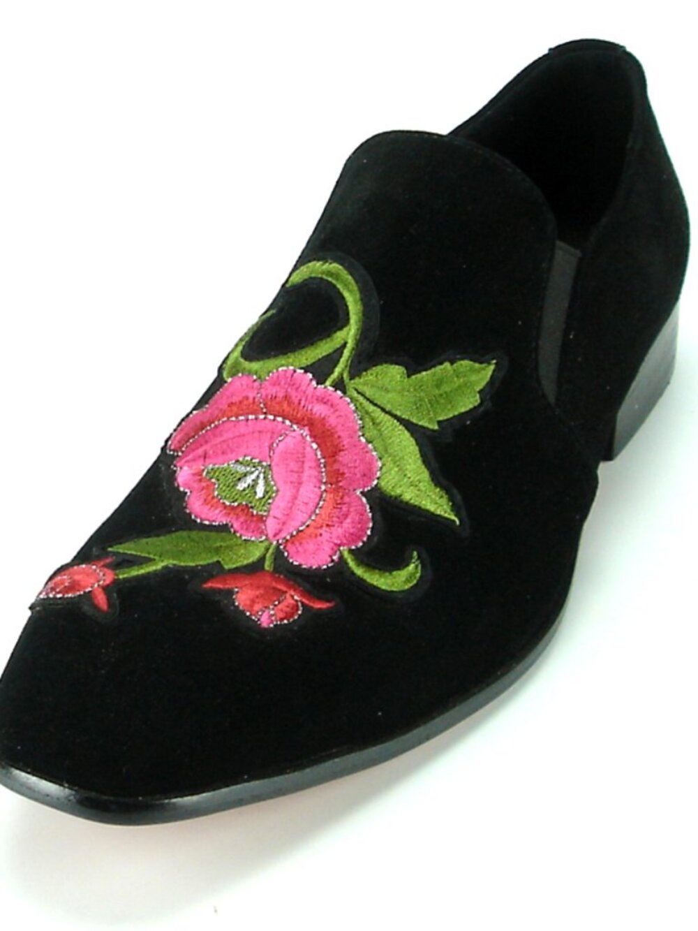 FI-7085 Black Suede with Embroidered Rose Slip on Fiesso by Aurelio Garcia
